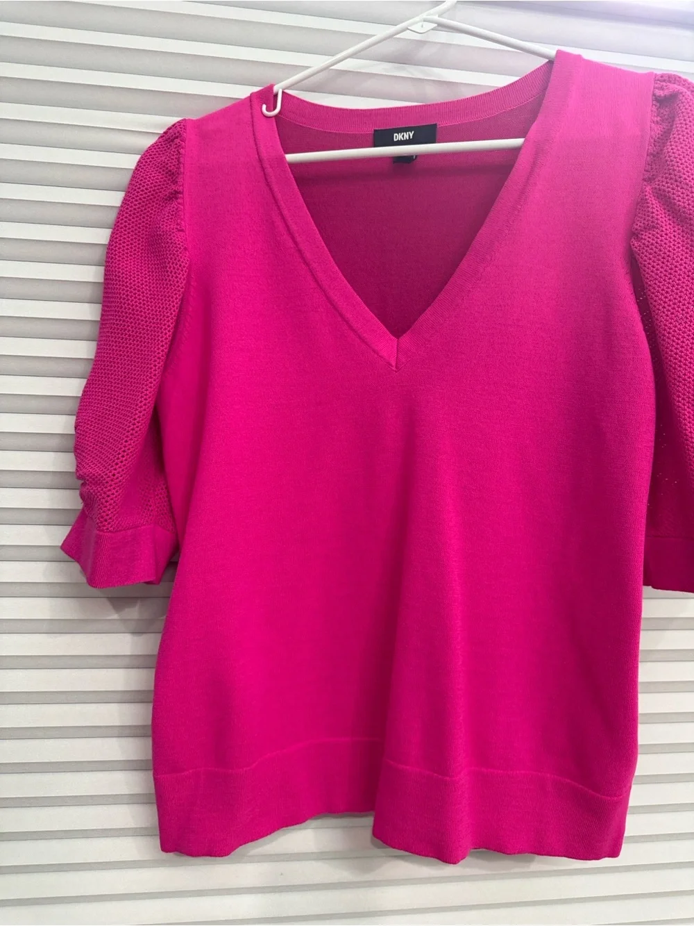 DKNY Hot Pink Puff Sleeve Sweater